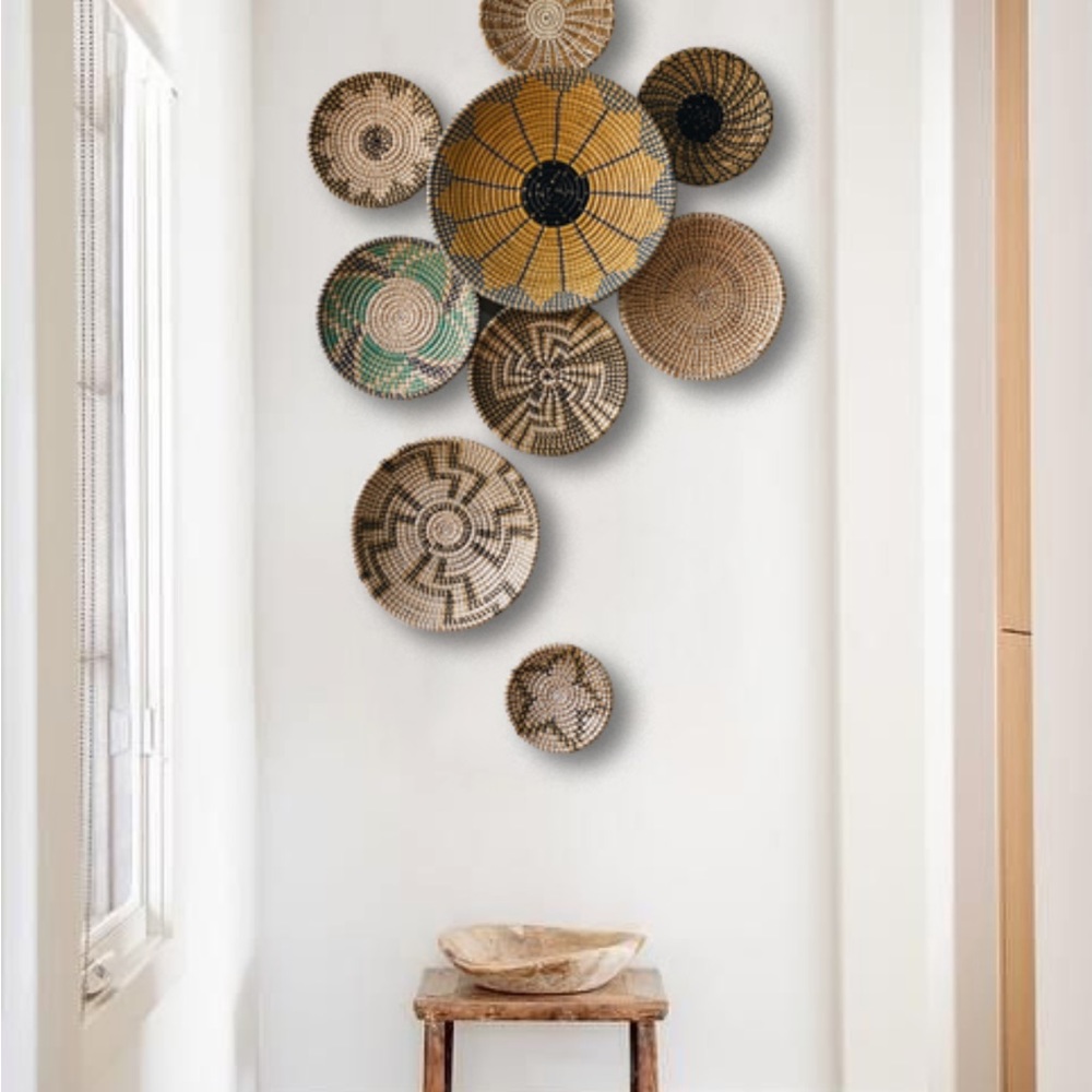 Set of 9  Seagrass Wall Basket For Wall Decor, Natural African Baskets